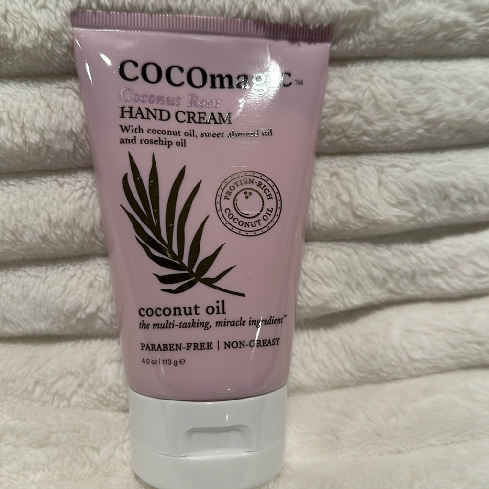 COCOmagic Coconut Rose Hand Cream with coconut oil, lavender oil.